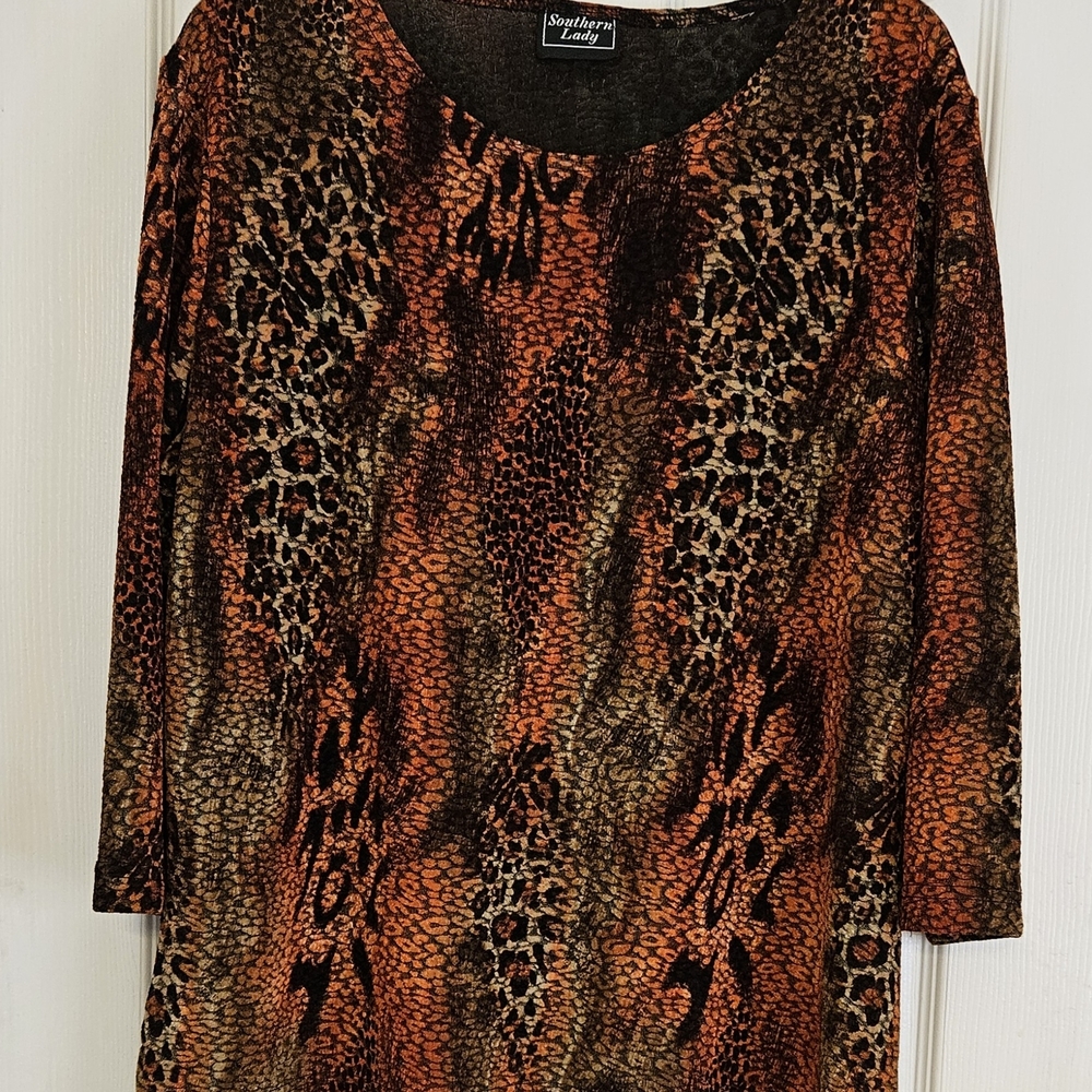 Southern Lady Wild Patterned Blouse in Orange and Brown
